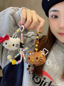 Sanrio1 Hello Kawaii Kitty 蝴蝶结串珠手机挂绳 - 可爱卡通猫咪吊坠，彩色腕带，女士智能手机配件，母亲节毕业礼物