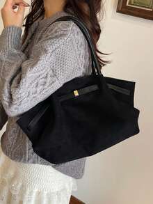 新款绒面革和皮革拼接复古优雅女士单肩包、斜挎包、手提包，大容量，耐用，轻便，用途广泛，适合工作、旅行、商务、化妆品收纳 - 彩色 - 查看 10