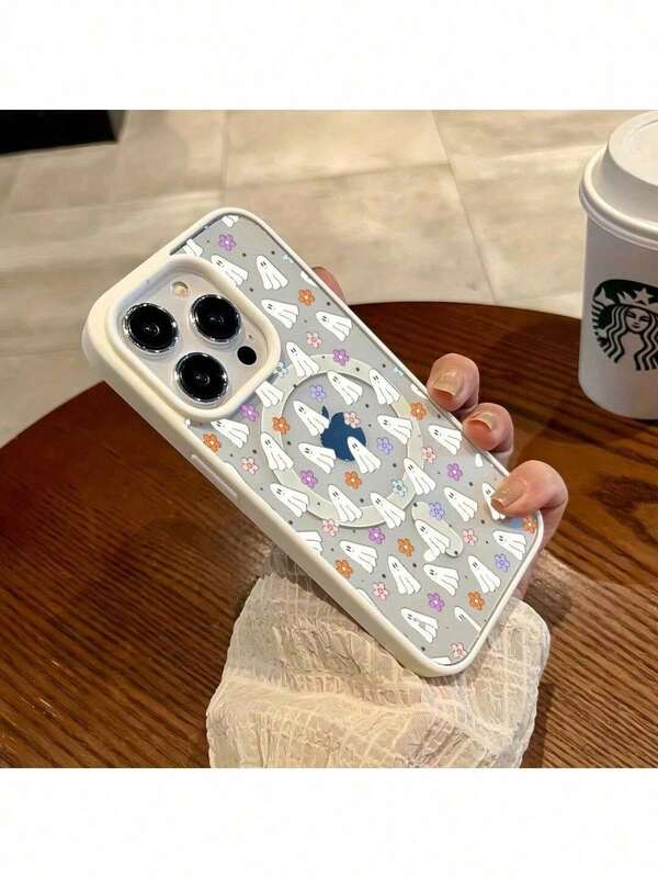 Stilvolle minimalistische Design-Handyhülle für iPhone 17/16/15/14/13/12/11 Promax Plus mit Geistern, Blumen und Sternen. Es ist mit kabellosem Laden kompatibel und verfügt über eine magnetische Schutzhülle, die in Gold, Blau, Schwarz, Lila und Silber erhältlich ist. Die Hülle ist stoßfest und aus strapazierfähigem TPU-Silikon gefertigt.