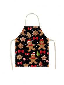 1pc Christmas Gingerbread Man Print Apron - Suitable For Home Kitchen Cooking, Baking, Grilling, Work Uniform, Gardening And Cleaning, Christmas Decor, Themed Dining