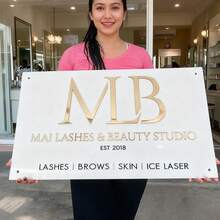 Custom White Wall Sign With Gold And Black Letters, Includes All Installation Accessories (Gold Brackets). Laser Cut Logo Sign, Beauty Salon Sign, 3D Commercial Sign, Business Signage, Custom Laser Cut, Raised 3D Logo Design, Home Decor, Christmas, Christmas Decoration, Christmas Gift - Multicolor - View 5
