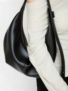 女士时尚小众设计饺子包腋下包通勤包手提单肩斜挎包大容量黑色包包度假旅行夏季 - 黑色 - 查看 4