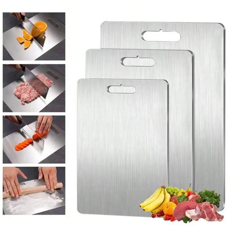 1/3 Peças Tábua de Corte de Cozinha em Aço Inoxidável - Com Alça, Lavável na Máquina de Lavar Louça, Dupla Face, Adequada para Bancada Doméstica, Camping ao Ar Livre, Presente de Inauguração - Multicolorido - Visão 1