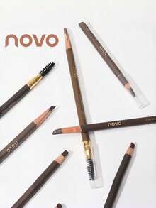 NOVO 雙頭鴨嘴形眉筆，可削尖細尖頭，防水防汗，硬眉芯，高顯色，防暈染持久，附刷毛刷，可畫出毛髮感野生眉，適合日常使用與化妝師使用 - 01#深棕色 - 查看 4