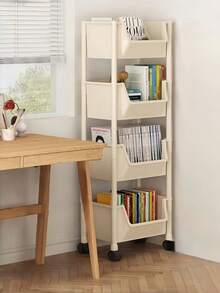 Carro de almacenamiento móvil de cuatro niveles, con un diseño portátil y multifuncional con ruedas giratorias bloqueables. - Blanco - Ver 5