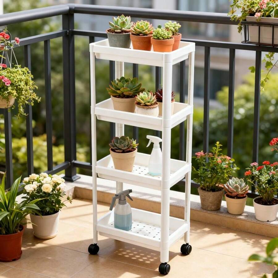 Estante de almacenamiento ancho de cuatro niveles, estante de cocina, estante de almacenamiento móvil, ahorra espacio, fácil de montar y fácil de limpiar, adecuado para baños, aseos, cocinas, habitaciones, balcones, etc. (Blanco 36,1 x 22,8 x 103 cm) - Colores mixtos - Ver 1