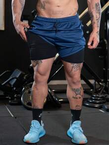 ROCK SAINTS Men's 2-In-1 Dry Fit Bermuda Shorts For Gym, Running, And All Ages - Regular Fit With Drawstring - Sports Shorts - Blue - View 6