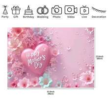 Mother's Day Pink Heart & Floral Theme Backdrop - Sweet Festive Atmosphere, Decorative Background Cloth For Indoor Wall & Outdoor Garden Decoration, Available In Multiple Sizes