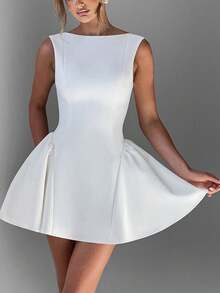 فستان ماكسي مضفر أنيق بدون أكمام، تصميم ظهر مكشوف، مناسب للحفلات والمناسبات الخاصة