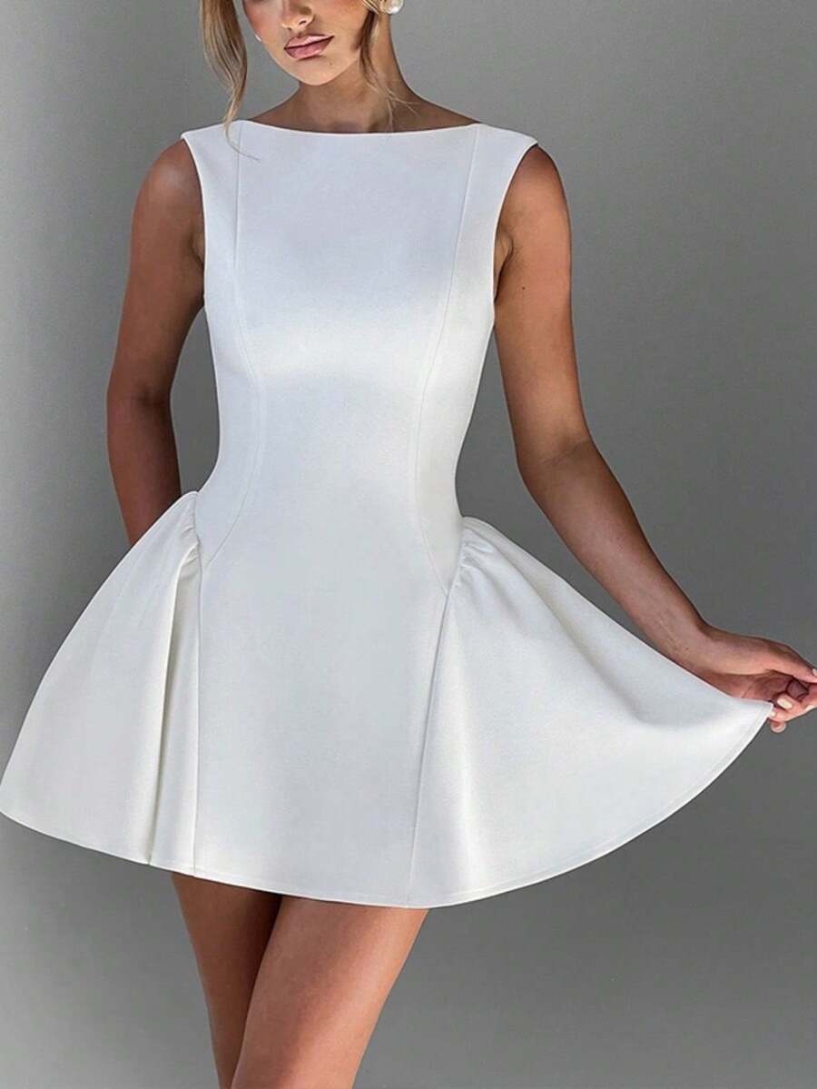 فستان ماكسي مضفر أنيق بدون أكمام، تصميم ظهر مكشوف، مناسب للحفلات والمناسبات الخاصة