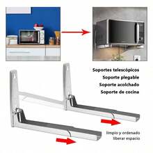 Soporte para Microondas, Repisa para Microondas de Acero Inoxidable, Montaje en Pared y Plegable Sin Ocupar Espacio - Plateado - Ver 4