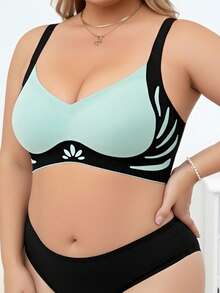 3pcs Plus Size Racerback Bras, Wireless Contrast Floral Lift Support Sports Bras - Multicolor - View 4
