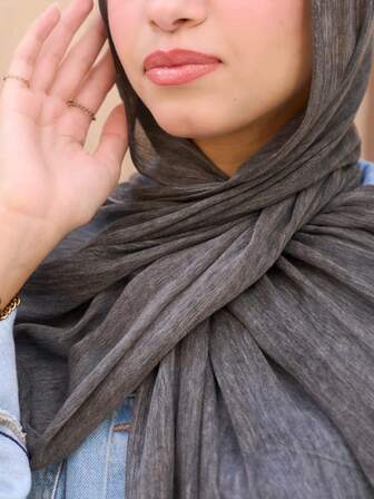 1pc Distressed Solid Color Lightweight Casual Long Scarf/Hijab, Suitable For Daily Use