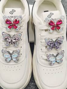 2PCS Bling Rhinestone Resin Butterfly Shoe Lace Charms Funny Shoelaces Buckles DIY Decorations Luxury Shoe Clips Accessories Decor For Women Sneakers - 2 - View 3