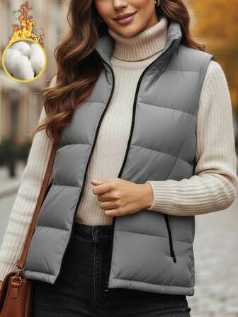 Damtäcke med ärmlös jacka och dragkedja, avslappnade lager på lager-ytterkläder för hösten/vintern