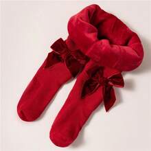 冬季女宝宝加厚圣诞连裤袜柔软条纹大蝴蝶结儿童保暖连裤袜打底裤儿童新年礼物公主女孩加厚紧身裤适合0-6岁 - 彩色 - 查看 15