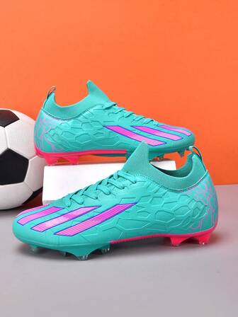 1 par unisex höga utomhusfotbollsskor, halksäkra och slitstarka TF-skor för vuxna och ungdomar, lämpliga för konstgräs, fotbollsskor i läder med snörning, lätta och högpresterande halkfri design, professionella fotbollsskor, direkt från fabrik