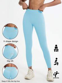 1 Stück Yoga Hose mit hoher Taille und Hüftanhebung, atmungsaktiv, nude Farbe, für Outdoor, Fitnessstudio, Laufen und Training