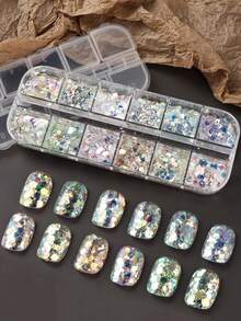 12pcs Mermaid Hexagon Nail Glitter, Chameleon Mirror Nail Powder, Aurora Rainbow Powder, Wedding Chrome Gold Nail Art Decorations Nails - Multicolor - View 7