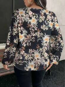 Elegantes Langarm-Hemd mit V-Ausschnitt und Blumenmuster in Große Größen, Lässig Regular Fit Bluse - Verschiedenfarbig - Übersicht 2