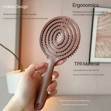 Hairbrush, Home Use, Massage, Adds Volume, Portable, Styling, Smooths Hair, Hollow Design, Boar Bristle Hairbrush, Hair Styling Comb, Circular Comb, Hair Care Comb, Lollipop-Shaped Massage Comb - Coffee Brown - View 3