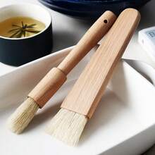 Unfinished Beechwood Bristle Brush Set - Round And Flat Handles For Barbecue And Baking (2 Brushes Included)