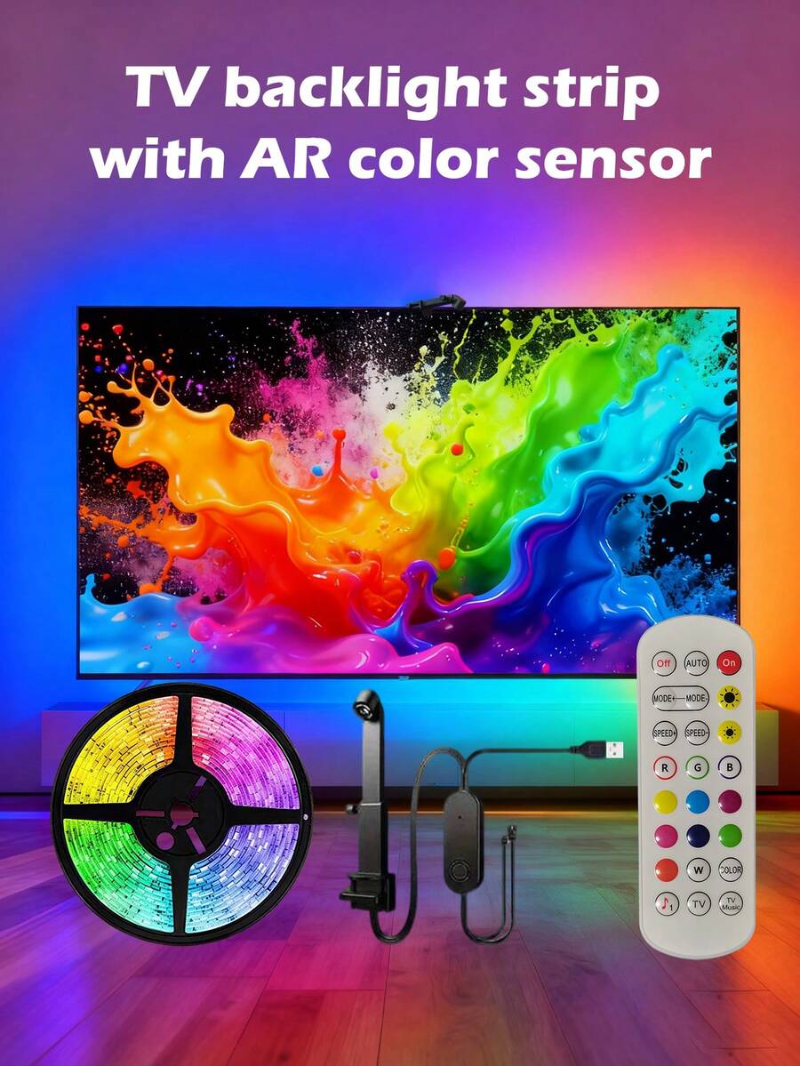电视背景氛围灯条，5V低压，红外线24键控制，适用于卧室/电脑/客厅电视。适合圣诞节和万圣节使用。 - TV background light strip - 查看 1