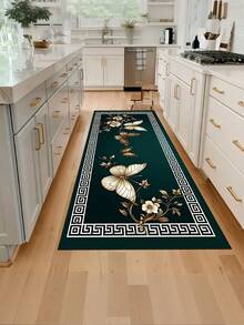 1 pieza Alfombra de cocina con patrón de mariposa y floral dorado, alfombra de lujo moderna absorbente y antideslizante para la cocina, alfombra de pasillo, decoración de cocina pequeña, alfombra para fiestas y reuniones en el hogar, felpudo de entrada interior, alfombra de cocina gruesa y cómoda sin olor, alfombra decorativa antideslizante para la cocina - Multicolor - Ver 10
