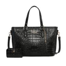 Classic Elegant Women's Bag Set,Fashionable Large Capacityr Bag Single Shoulder Bag,Crocodile Pattern Tote Bag,Light Luxury High-End Real Texture Crocodile Pattern Handbag - 黑色 - 查看 7