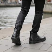 Men's Chelsea Boots, Business/Commute, Side Zipper, Rubber Wood Heel & Sole, Distressed Dual-Tone Leather Upper, Classic Retro Ankle Boots - Black - View 3