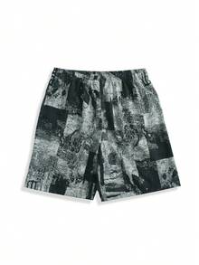 男士黑色印花短裤，时尚百搭休闲迷彩短裤，街头风，轻盈透气，夏季必备