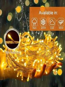 Serie de luces 100 Led Cortina Con 8 Modos Serie De Luces De 10mts, luces de alambre de cobre parpadeantes, adecuadas para decoración de jardín de dormitorio, decoración navideña - Amarillo - Ver 7