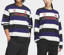 Adidas Unisex Sporty Casual Comfortable Long-Sleeved Crew Neck Sweatshirt Pullover - Black/White/Blue - View 1