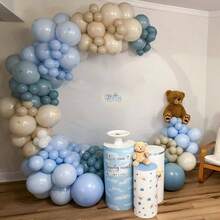 Dusty Blue Gold Balloons, 60 Packs 12 Inch Dusty Blue Gold Blue Confetti Balloon Sand White Balloon Shower Decorations Bridal Shower Gender Reveal Birthday Party Supplies - 淺藍金 - 查看 7