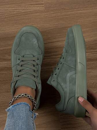 Women's Fashion Casual Lace-Up Sneakers Low-Top Breathable Color Block Athletic Shoes, Lightweight & Comfortable Skate Shoes