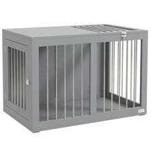 PawHut Dog Crate, Dog Carrier, 2 Doors, Lockable, Steel Mesh, 80 X 50 X 56.5, Grey (On Site) - 1 - View 1