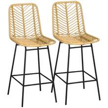 HOMCOM Set Of 2 Bar Stools With Backrest, Boho Design, PE Rattan, Includes Footrest, 42.5 X 52 X 102, Yellow + Black On The Site - 1 - View 7