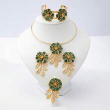 5pcs/Set Elegant Floral Jewelry Set, Includes 1 Pair Earrings, 1 Necklace, 1 Bracelet, 1 Ring, Charming Gift For Women, Suitable For Wedding & Party