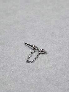 1PC Spike Helix Earring With Removable Chain Stainless Steel Earrings Helix Piercing Cartilage Piercing Gift Jewelry Punk Style Body Jewlry - Silver - View 4