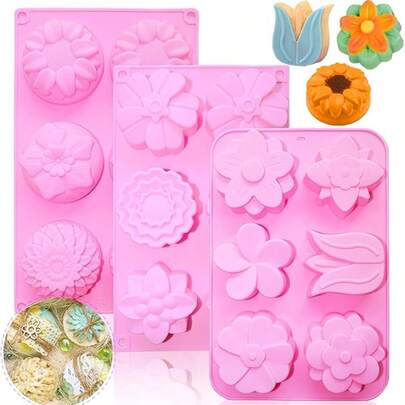6-Cavity Flower Silicone Mold For Cold Process Soap DIY, Heat-Resistant Non-Stick Baking Tool