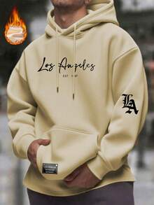 Krometka 男士休闲印花元素连帽衫，秋冬款 - 杏色 - 查看 1