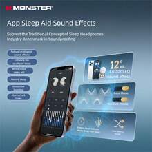 Monster 無線耳機、零壓睡眠耳機、藍牙 6.0 入耳式耳機、舒適佩戴耳機、降噪睡眠輔助耳機,配備柔軟矽膠、白噪音和 42 小時長電池壽命、可愛美學、AI 技術翻譯與聊天 - 均碼 - 查看 10