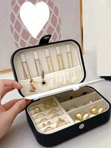 1 Piece Travel Jewelry Box, Small PU Storage Case, Suitable For Women And Girls, Mini Portable Double-Layer Travel Box For Storing Earrings, Rings, Necklaces, Etc. - Multicolor - View 16
