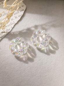 6pcs/Set Women's Holographic Transparent Clip-On Earrings, No Piercing Required, Essential Party/Daily Fashion Earrings - Transparent Color - View 9