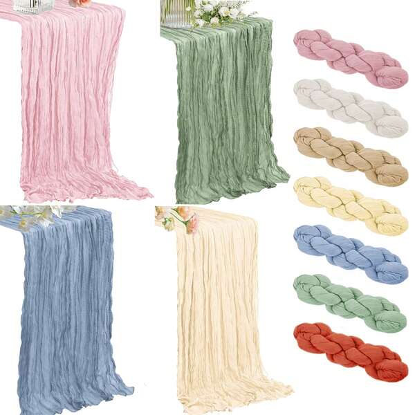Cheesecloth Table Runner And Napkins Set,Romantic Atmosphere Boho Gauze Cheese Cloth 22*71inch/22*118inch Table Runner With Napkins, Rustic Wrinkled Table Runner And Napkins For Spring Summer Bridal Shower Wedding Shower Garden Room Decor Birthday Party Dinner Table Advanced Banquet Decor And Various Festival Parties Decor-1Pc/1+6pcs/2+12pcs Gifts Beach Back To School School Supplies