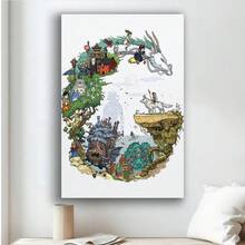 Framed  Cartoon Characters Anime World StudioGhibli Posters Decorative Painting Canvas Wall Art Living Room Posters Bedroom Painting - 框架 - 查看 2
