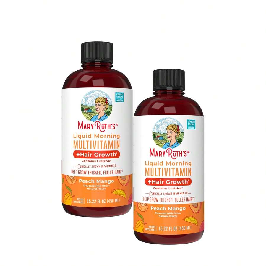 Organics Liquid Multivitamin+Hair Growth | Biotin 10000mcg | Lustriva Hair Growth Supplement | Clinically Tested In Women For Thicker Hair&Facial Wrinkle | Skin Care | Ages 18+ | 15.22 Fl Oz - 2瓶 - 查看 1