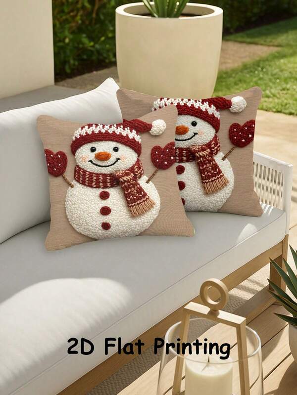 غطاء وسادة مربع بتصميم التطريز المقلد لسانتا كلوز والثلجي والأعياد الشتوية، لحفلات عيد الميلاد، ديكور منزلي ناعم جدًا مناسب للأريكة والسرير والكرسي في جميع المواسم (بدون حشو)