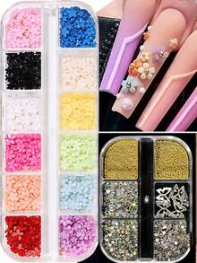 2Box Flower Design Nail Art Decoration,Gold Silver Steel Ball Jewelry Rhineston Nail Supplies Nails Nail Charms Nail Gems