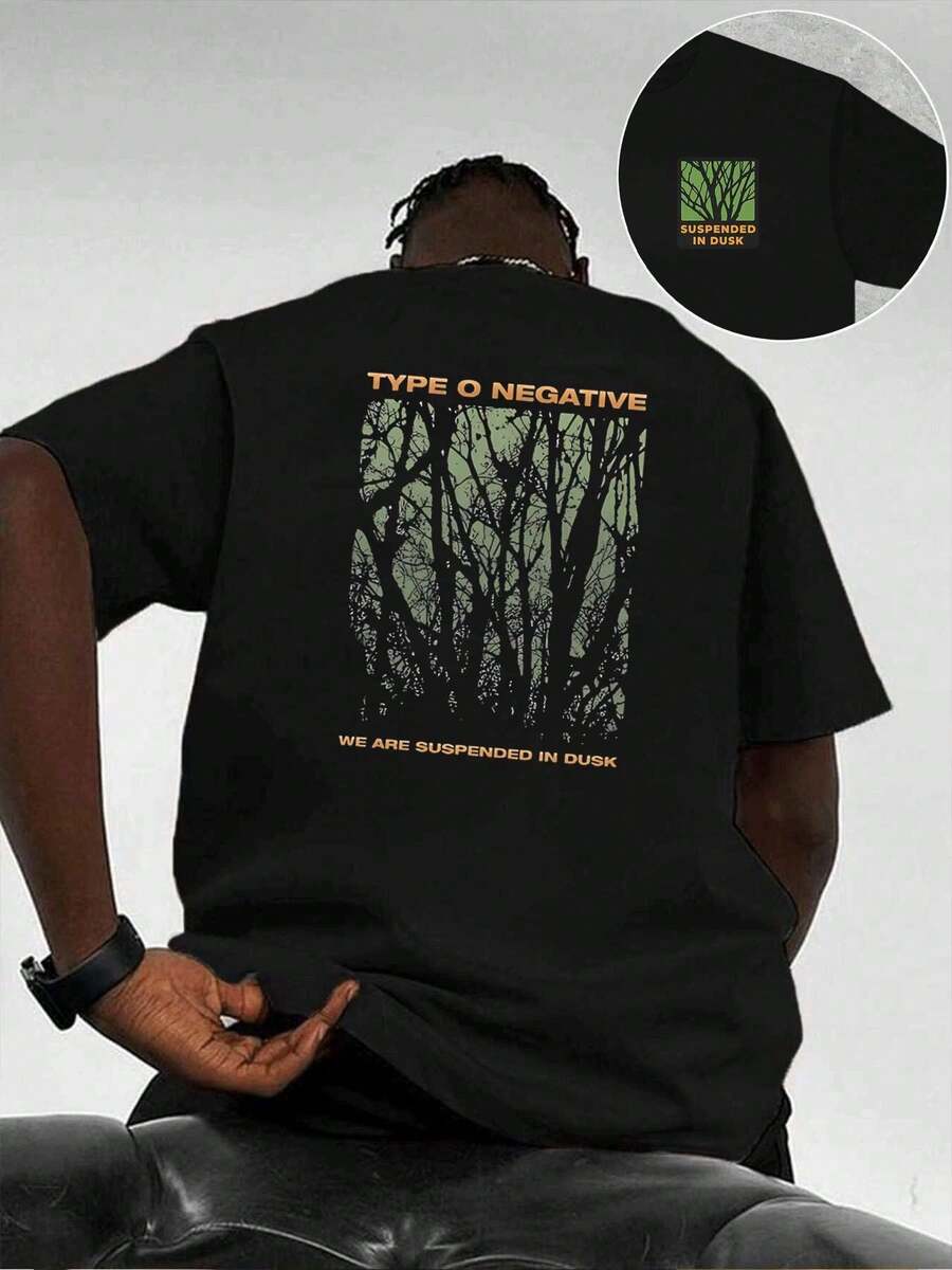 Type O Negative Dusk Graphic Tee For Spring, High Quality Fabric, Unique Graphic Print, Street Hip-Hop, Breathable, Double-Sided Printing. - 黑色 - 查看 1